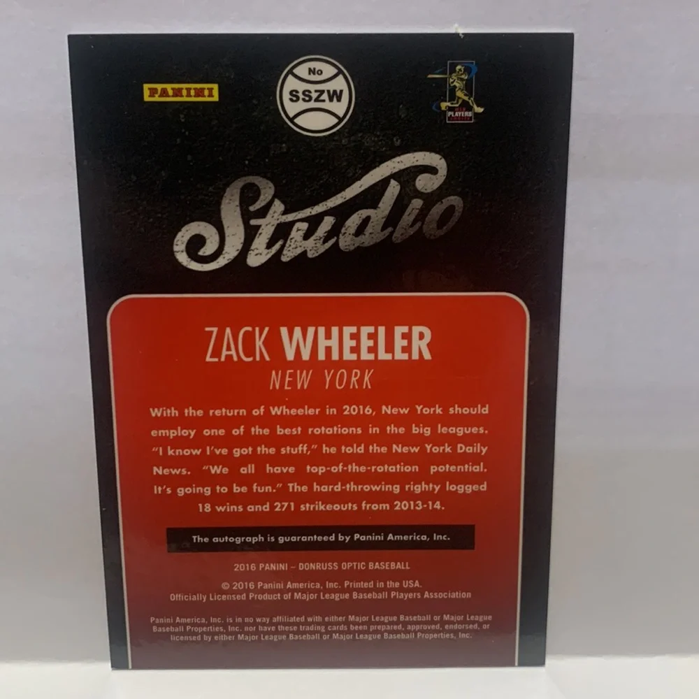 2016 Donruss Optic Studio Signatures Zack Wheeler Mets Auto #SSZW (008)